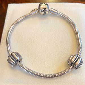 Silver beaded Pandora bracelet clips
